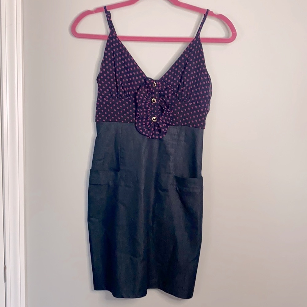 Velvet Heart Polkadot Denim Pocket Cami Pin Up Style Dress